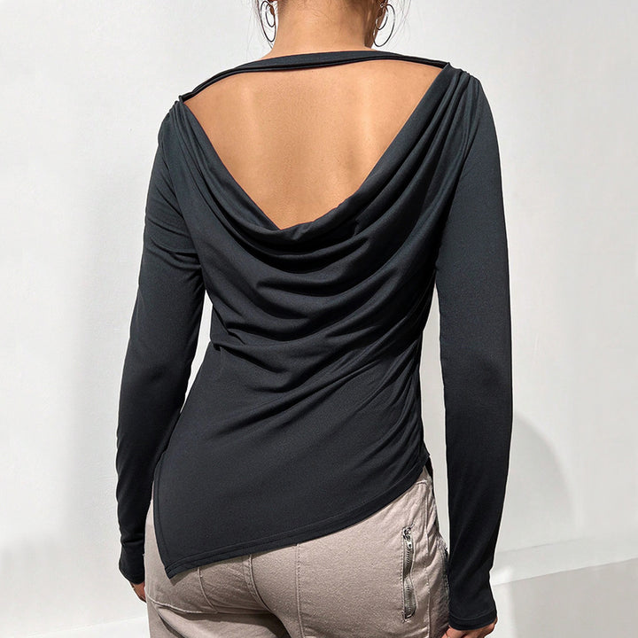 Blouse à manches longues pour femmes avec col cascade décontracté et partie arrière élégante Levoire