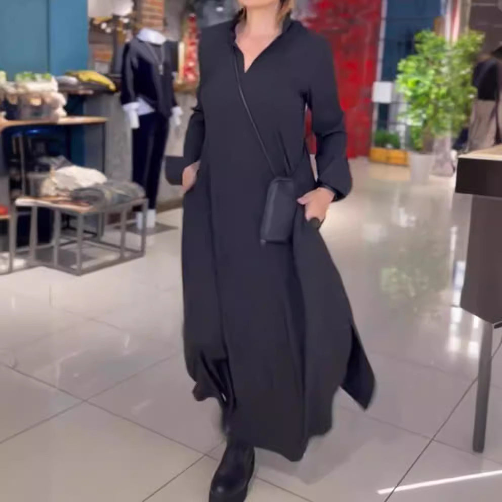 Robe maxi femme avec un col élégant et un design de poche pratique Levoire