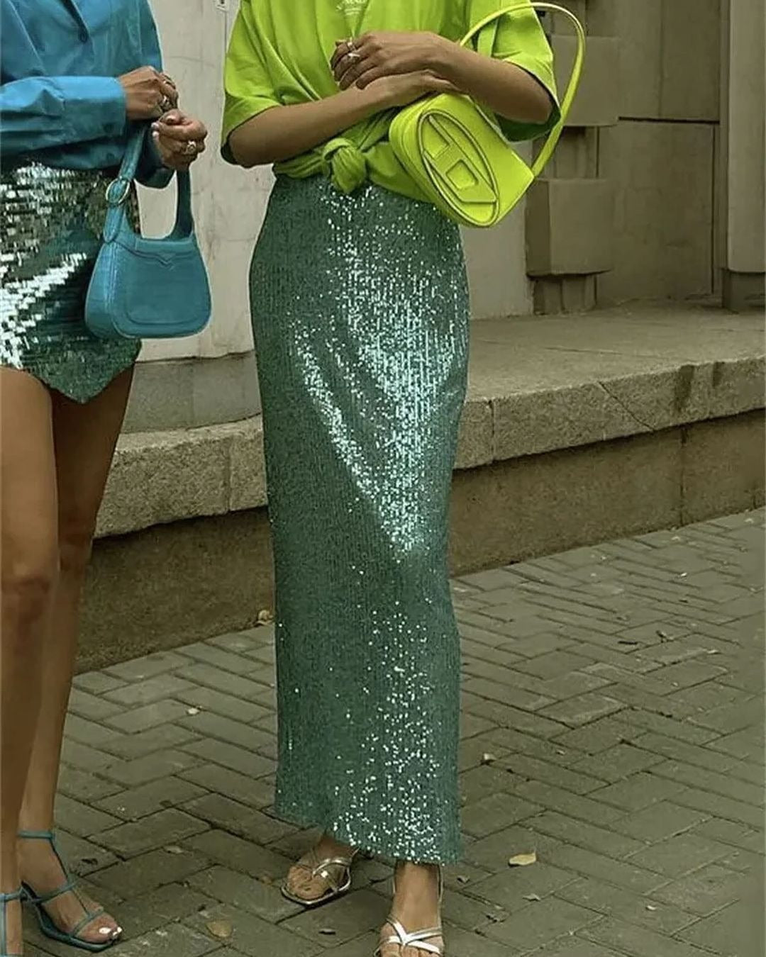 Levoire | Jupe longue droite élastique à fente élégante Vert clair