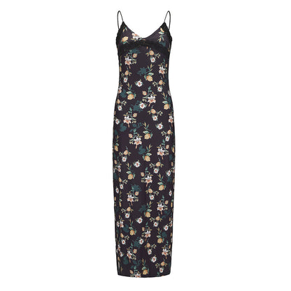 Levoire | Robe Maxi Bodycon Fleurie à Décolleté en V sexy noir