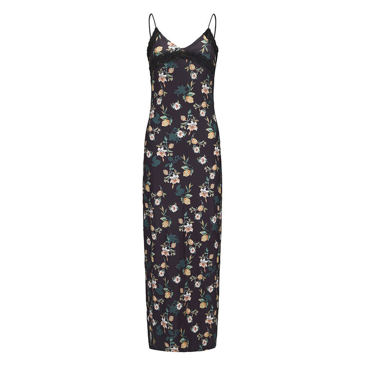 Levoire | Robe Maxi Bodycon Fleurie à Décolleté en V sexy noir