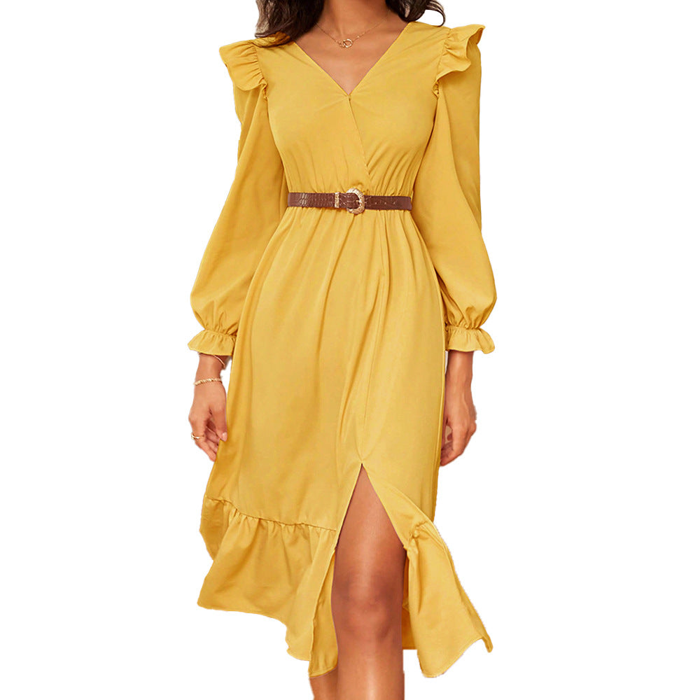 Robe midi pour femme avec un élégant design volant et une fente latérale Levoire