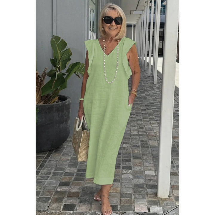 Levoire | Chic Takana Noueur de Col Doux Manche Robe en Coton Vert clair