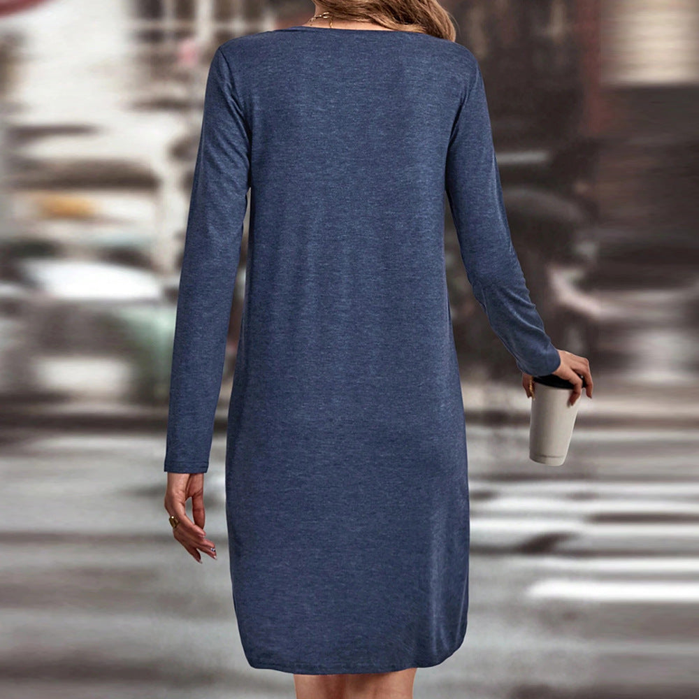 Robe décontractée pour femmes à col en V avec manches longues et poches Levoire