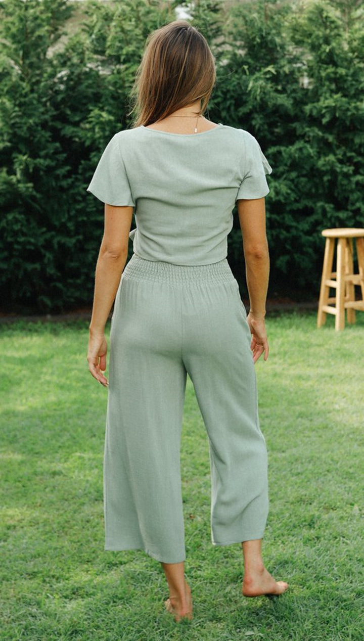 Ensemble pour femme deux pièces avec haut noué et pantalon à jambes larges Levoire