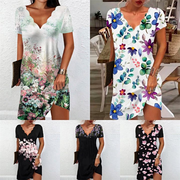 Levoire | Imprimé tendance en V à col en V Robe décontractée à manches courtes