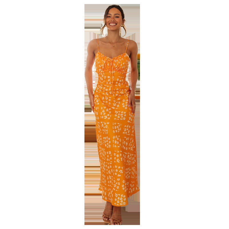 Robe Maxi Femme avec Bretelles Spaghetti Ajustables et Design Floral Levoire
