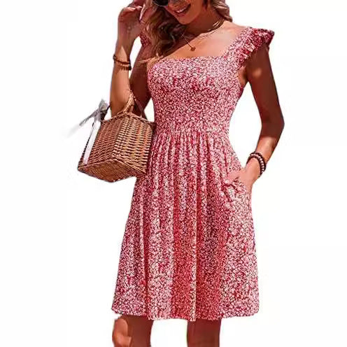 Robe d'été pour femmes avec des manches froncées et une fente Levoire