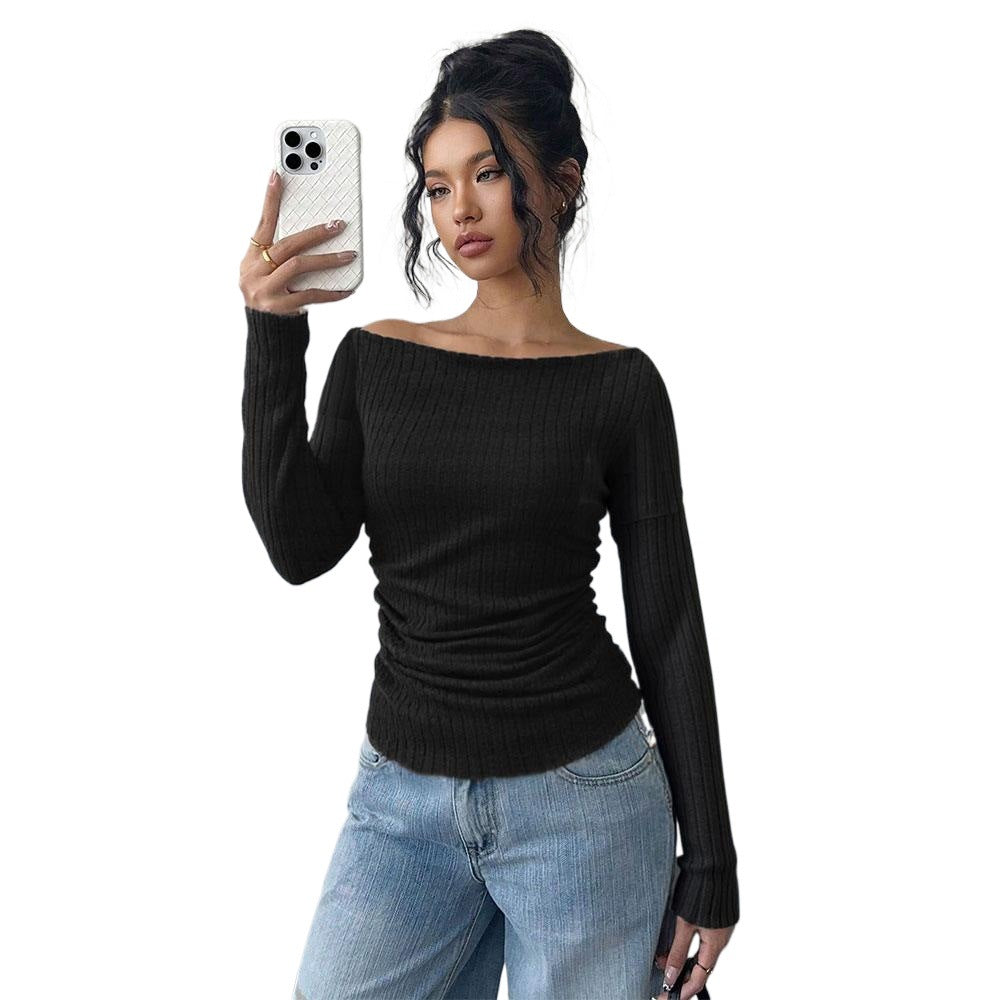 Chemise à manches longues pour femmes avec décolleté épaule dénudée et élégant effet froncé Levoire