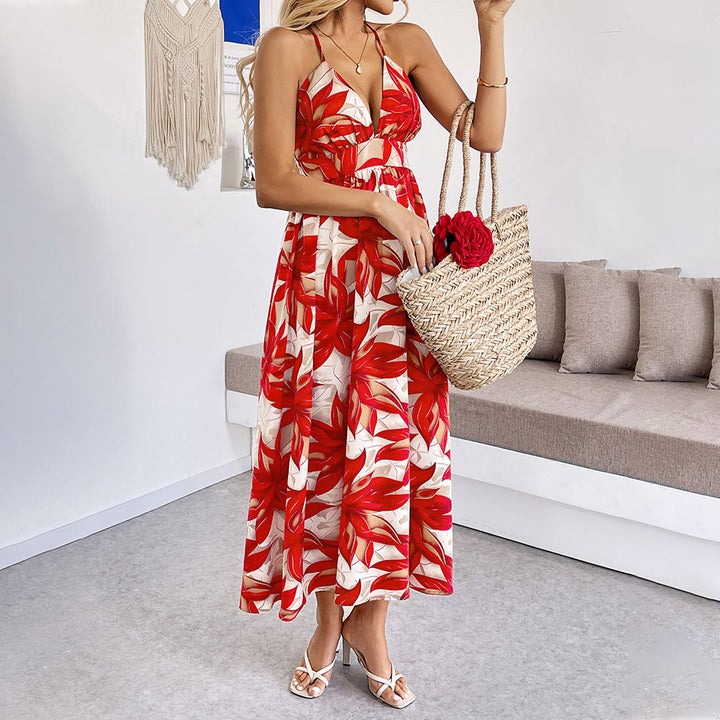 Robe maxi pour dames avec motif floral et fines bretelles spaghetti Levoire