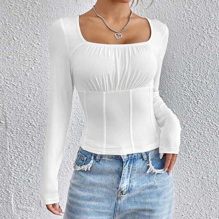 Chemise à manches longues pour femmes avec encolure carrée et design flatteur pour la silhouette Levoire