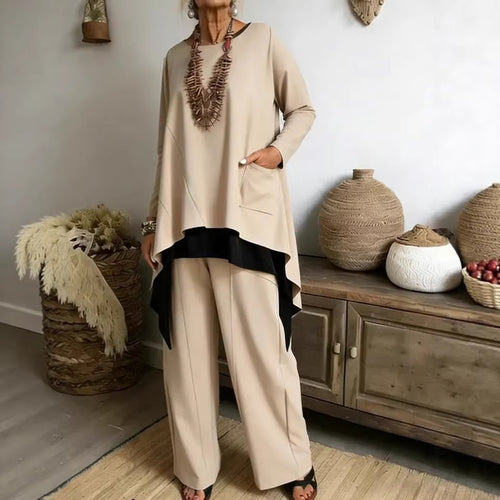 Ensemble décontracté pour femmes composé d'un haut asymétrique et de pantalons larges Levoire