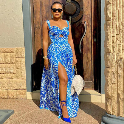 Levoire | Location de vêtements Sling Fente Long Jupe Robe Bleu