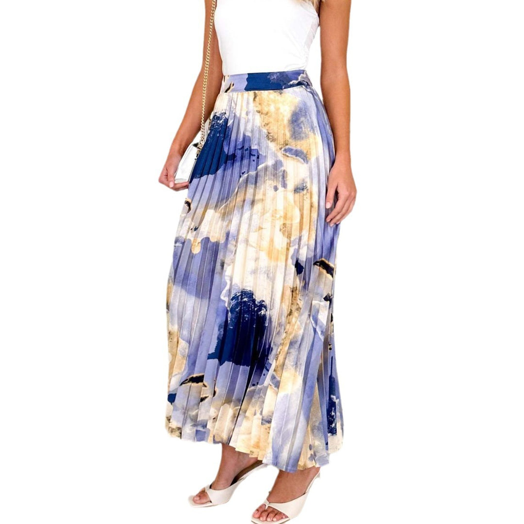 Jupe plissée pour femmes avec motif floral et taille élastique Levoire