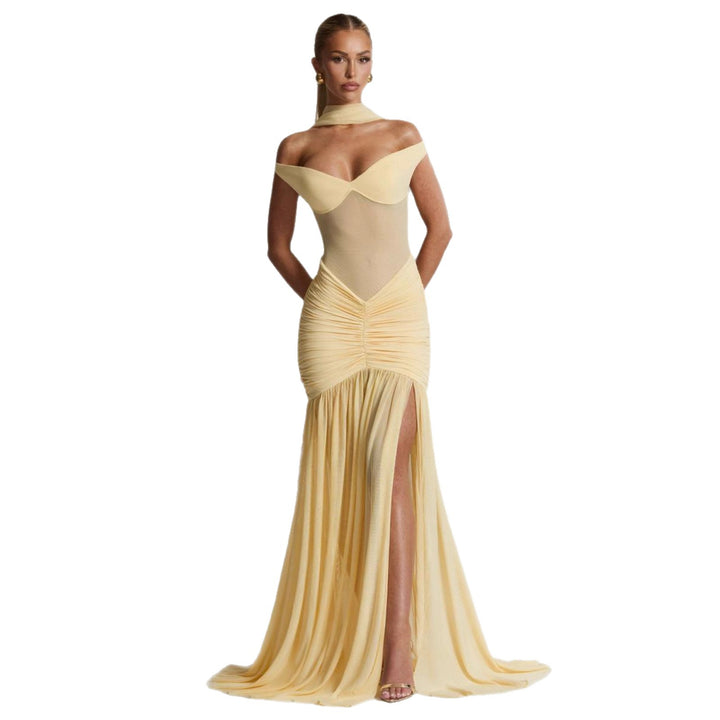 Robe Maxi Élégante pour Femmes avec Design Bardot et Fronces Levoire
