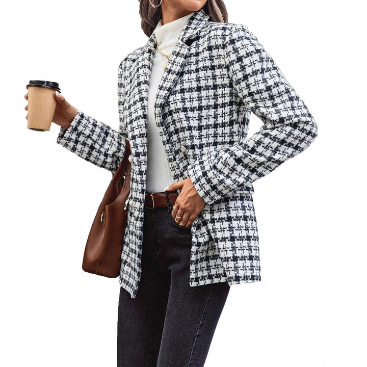 Veste blazer à carreaux pour femmes avec fermeture à double bouton et coupe décontractée Levoire