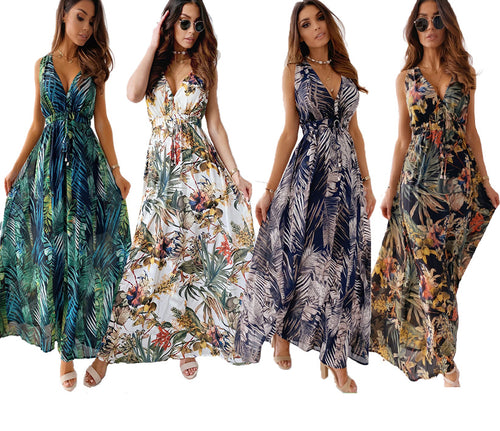 Robe maxi pour femme avec décolleté en V profond et ceinture élastique Levoire