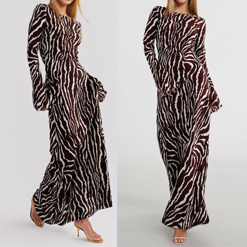 Robe Maxi Longue pour Femmes avec Imprimé Animal et Tissu Scintillant Levoire