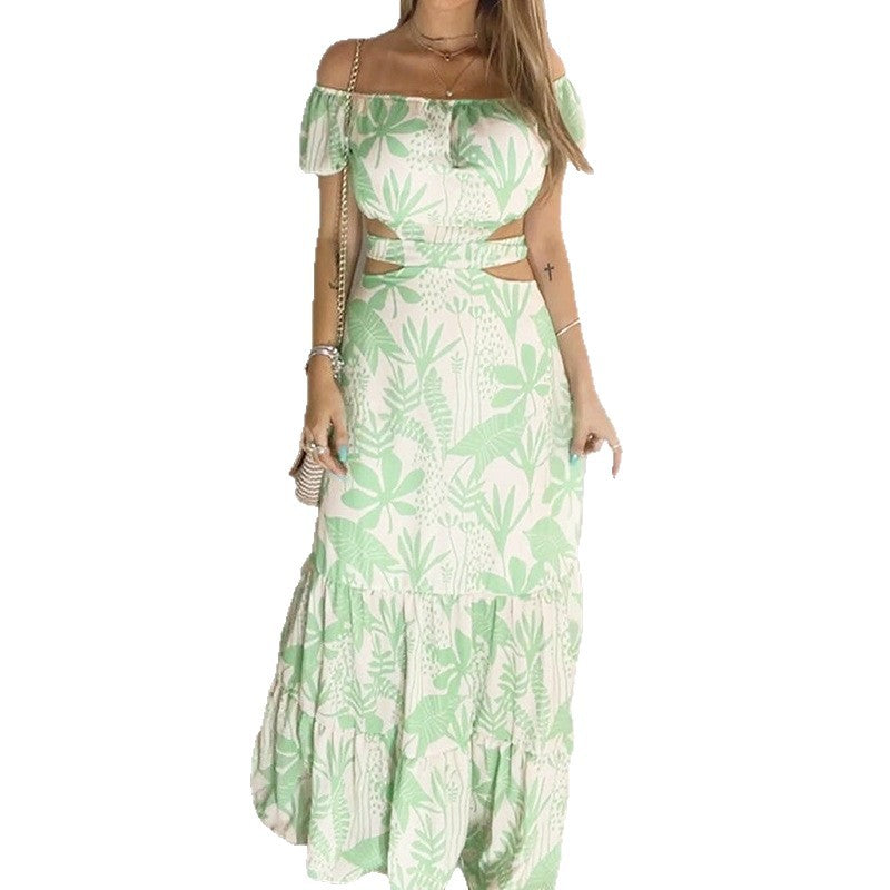 Robe maxi femme à épaules dénudées avec détails découpés et volants Levoire