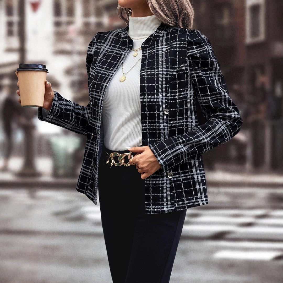 Veste blazer à carreaux pour femmes avec détails de boutons fonctionnels Levoire