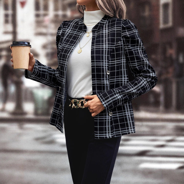 Veste blazer à carreaux pour femmes avec détails de boutons fonctionnels Levoire