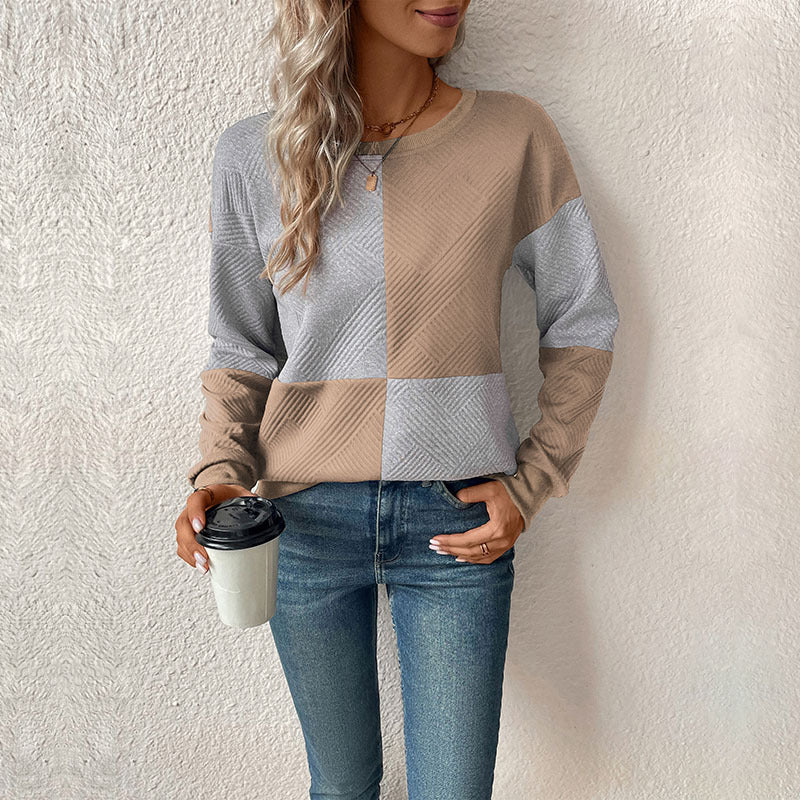 Sweat-shirt féminin à la mode avec design à rayures bloc et col rond Levoire