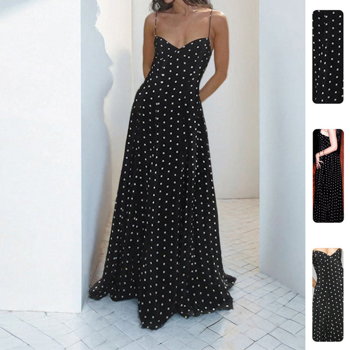 Robe maxi pour femmes avec design à pois et bretelles spaghetti Levoire