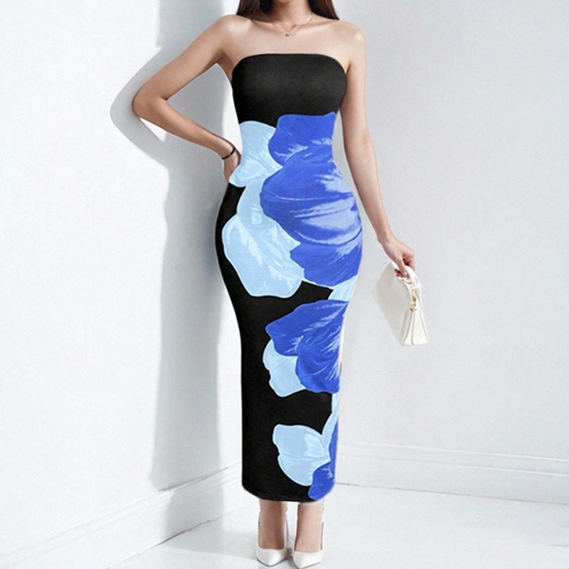 Robe longue ajustée pour femmes avec motif floral Levoire