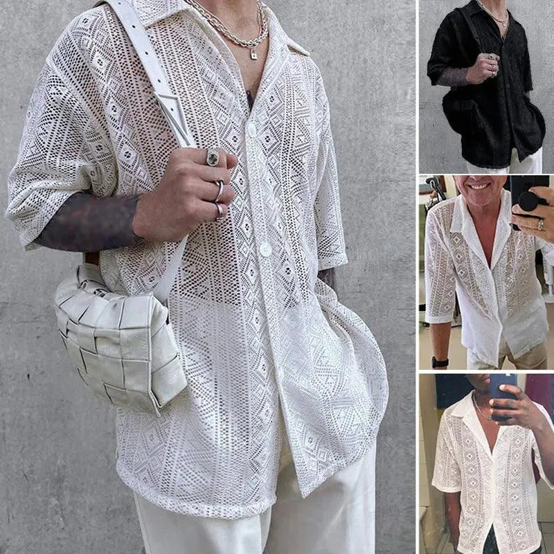 Levoire | Chemise en dentelle transparente à manches 3/4 unie