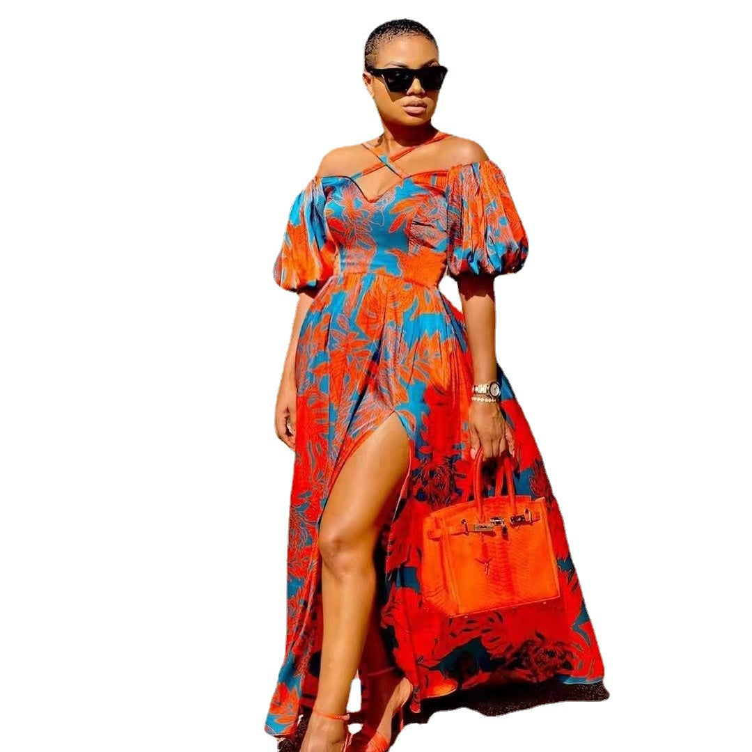 Levoire | Élégant Halter-decolleté Maxi-Robe à Manches Off-Shoulder V