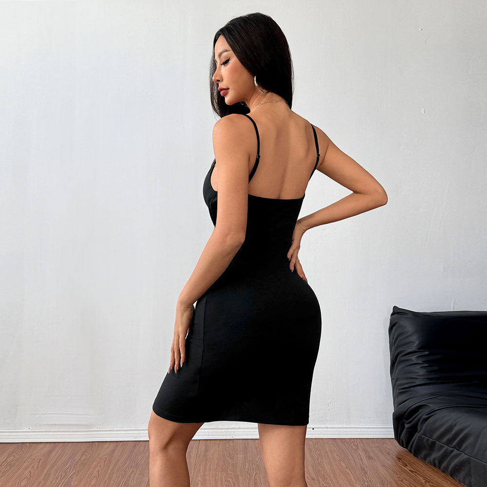 Robe mini à bretelles spaghetti ajustée pour femme avec fente sexy Levoire