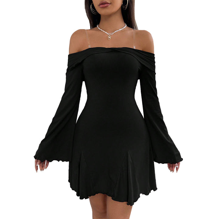 Robe mini décontractée à décolleté bardot pour femmes avec des manches à volants élégants et un design tendance Levoire