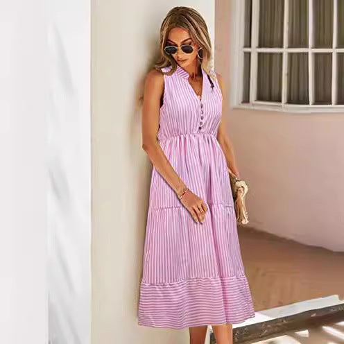 Robe midi femme avec motif rayé et patte de boutonnage Levoire