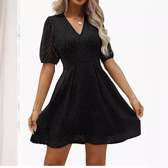 Robe femme avec manches bouffantes ¾ et décolleté en V Levoire