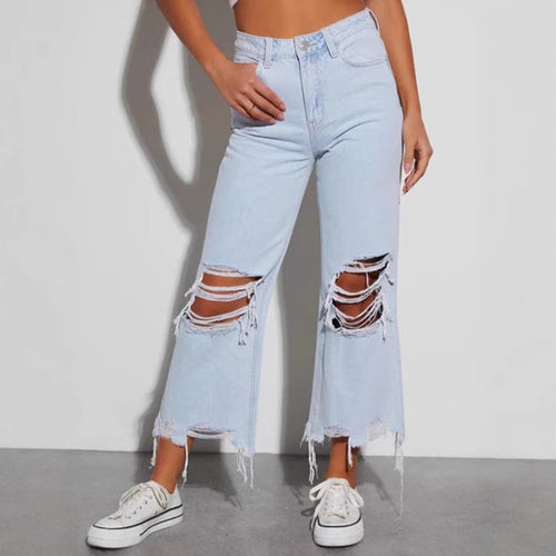 Jeans détruits pour femmes avec coupe loose et déchirures audacieuses Levoire