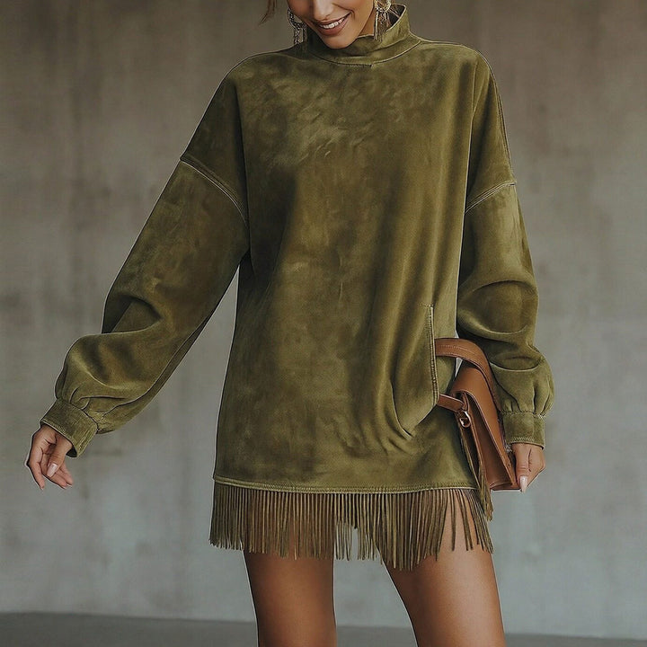 Robe de sweat décontractée pour femmes avec des franges et un col haut Levoire