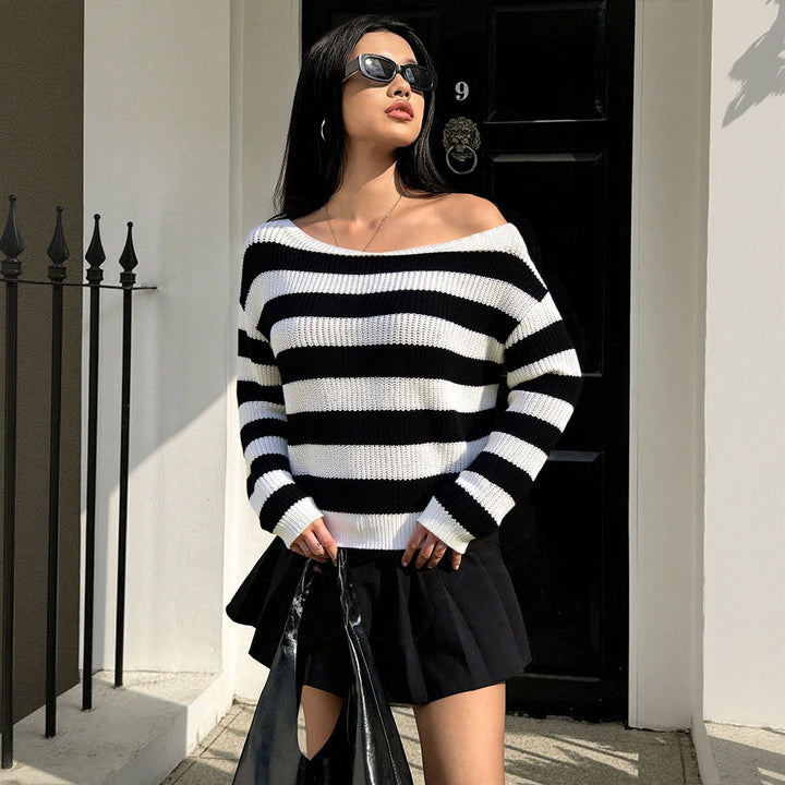 Pull décontracté surdimensionné pour femmes avec motif à rayures Levoire