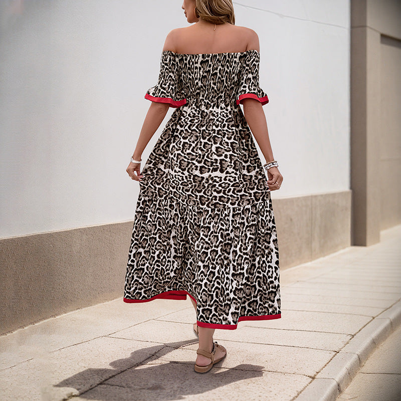 Robe maxi off-shoulder pour femmes avec détails en volants et imprimé animalier Levoire