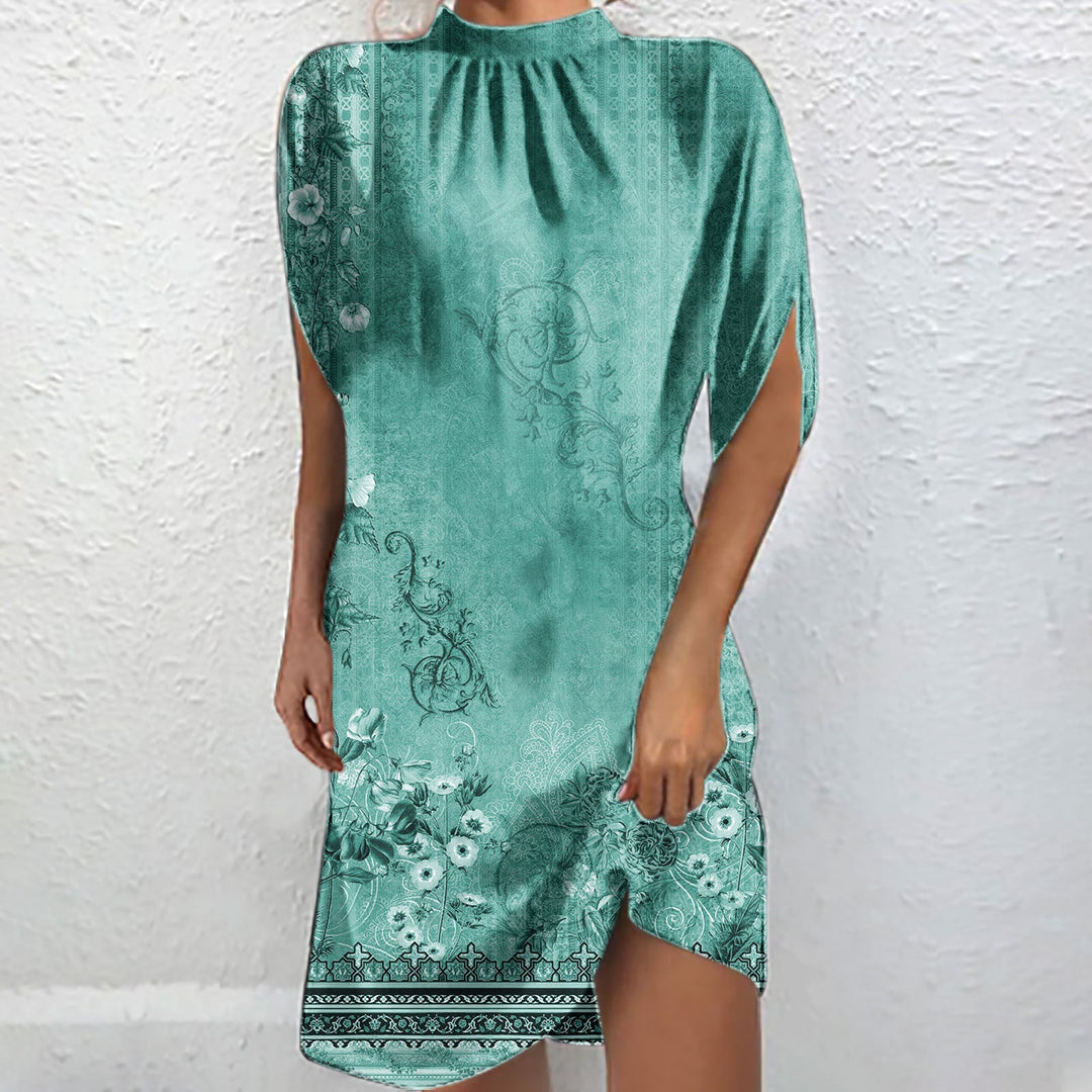 Levoire | Chemise à col montant imprimée élégante à manches courtes Batwing émeraude