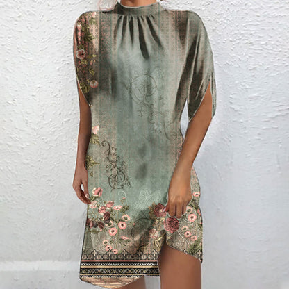 Levoire | Chemise à col montant imprimée élégante à manches courtes Batwing Jaune