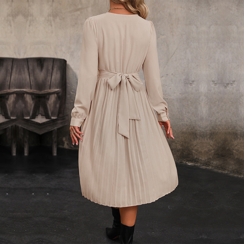 Robe midi plissée pour femmes avec taille élégante et manches longues Levoire