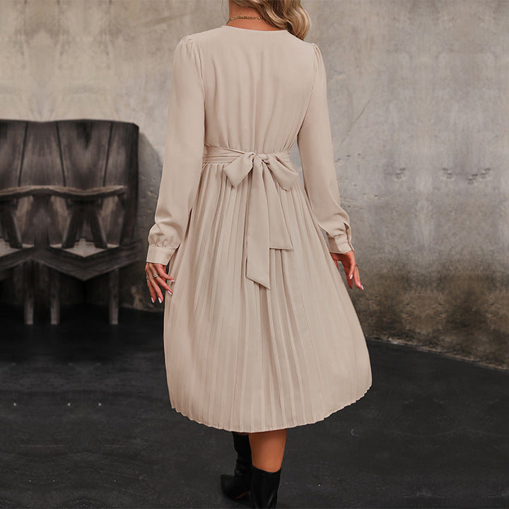 Robe midi plissée pour femmes avec taille élégante et manches longues Levoire