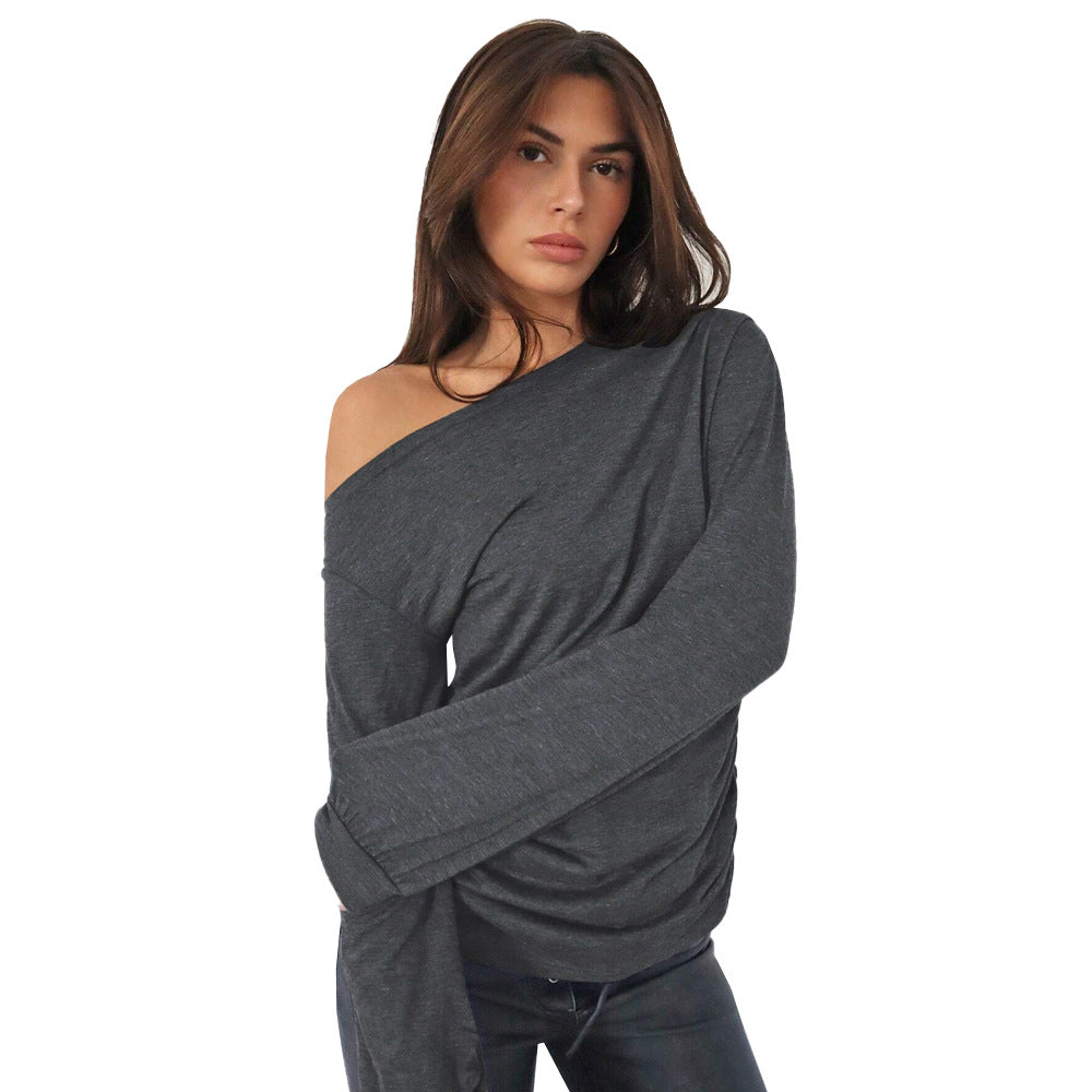 Chemise à manches longues décontractée pour femmes, à épaules dénudées, avec des détails de volants élégants Levoire