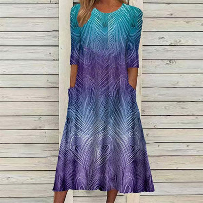 Levoire | Robe à imprimé rentouksinen à col rond à manches courtes avec poches 2#Sinilila