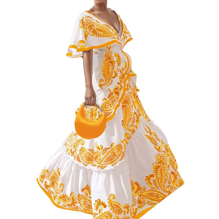 Robe maxi pour femmes avec des manches volumineuses et un motif paisley élaboré Levoire