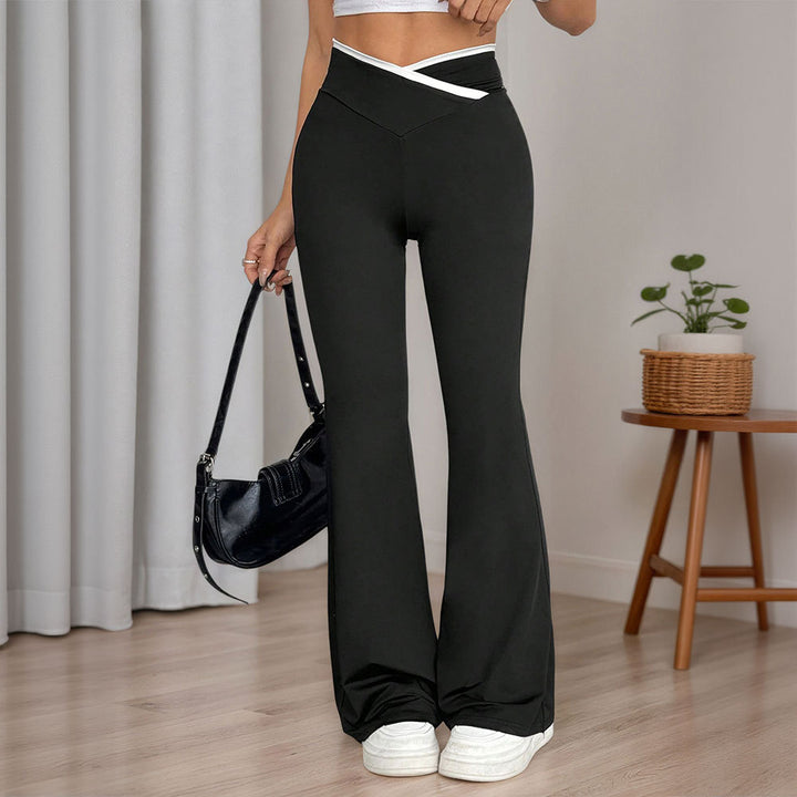 Pantalons de yoga évasés pour femmes avec taille haute et détails de surpiqûres stylés Levoire