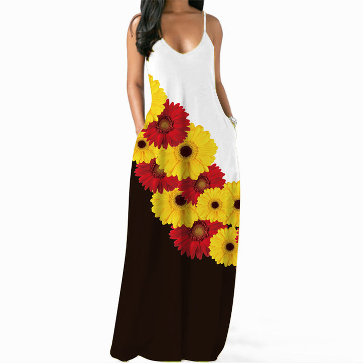 Robe maxi femme avec accents floraux et poches latérales sophistiquées Levoire