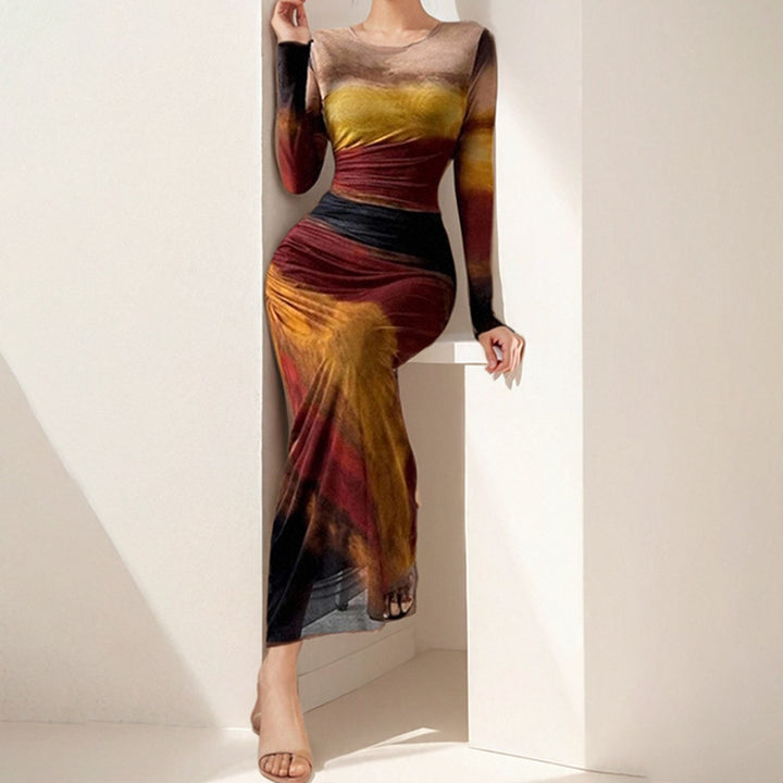 Robe maxi élégante pour femmes avec effet drapé raffiné et manches longues Levoire