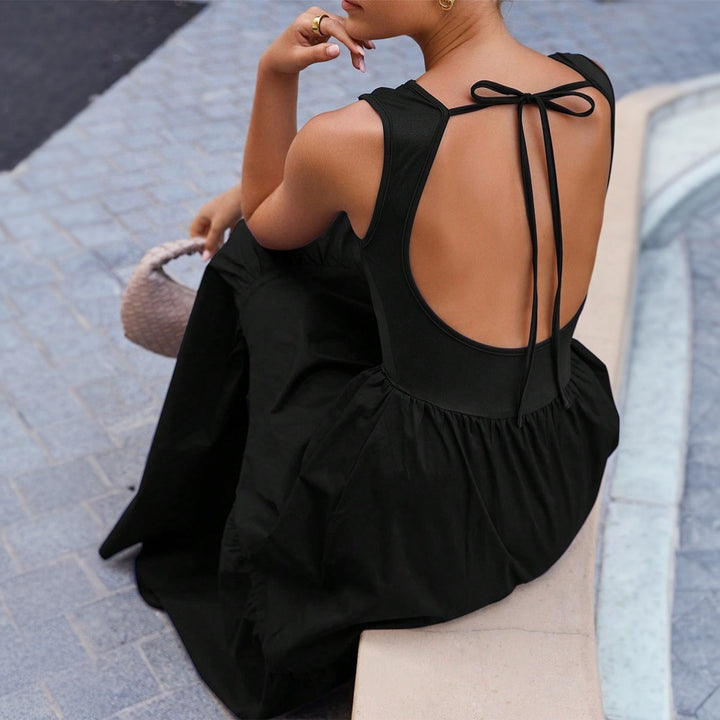 Robe Maxi Rétro Femme avec jupe à volants chic et design sans manches Levoire