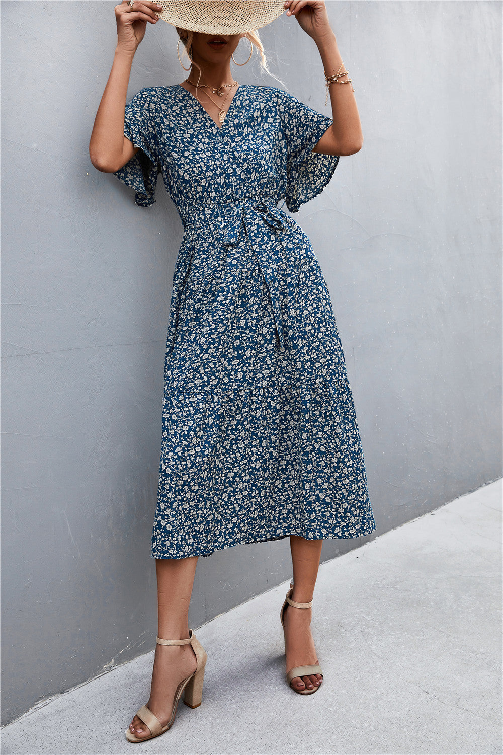 Robe midi femme avec motif floral et lien de taille ajustable Levoire